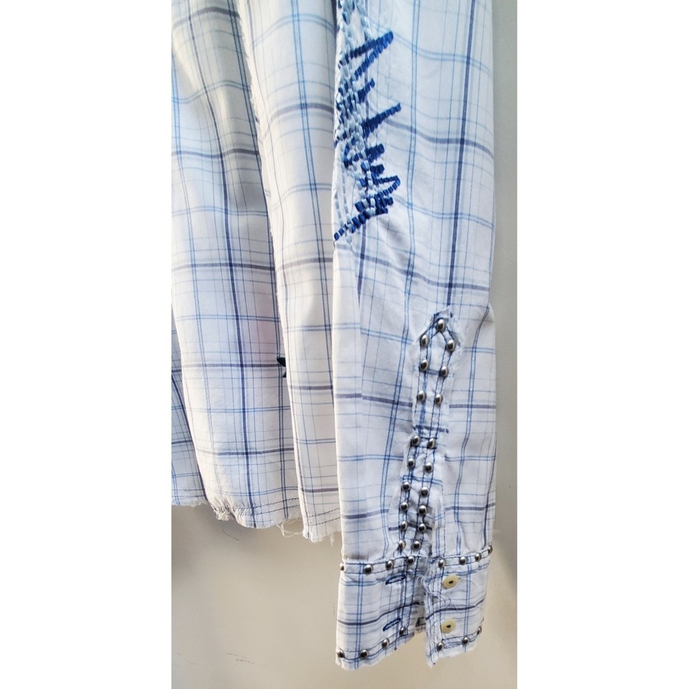 3J Workshop Johnny Was L Plaid Shirt Embroidery Rose Western Cowgirl Raw Hem L/S - Picture 10 of 16